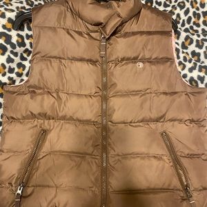 Brown and pink duck head puffer vest